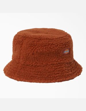 Gingerbread Brown Dickies Red Chute Fleece Bucket Hats | 189IFSPMY