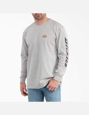 Heather Gray Dickies Long-Sleeve Graphic T-Shirts | 457FOZXYR