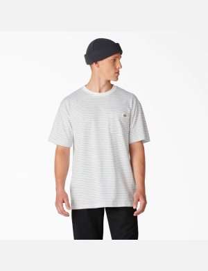 White Heather Stripe Dickies Regular Fit Striped Pocket T-Shirts | 275YOXSFH